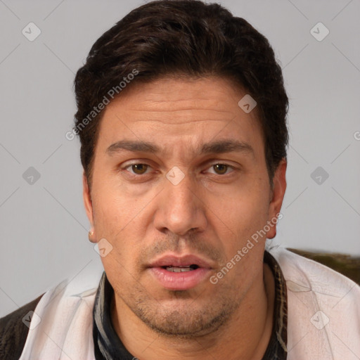 Neutral white adult male with short  brown hair and brown eyes