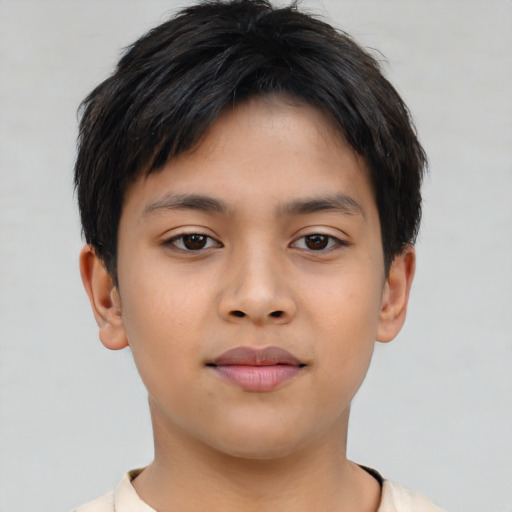 Neutral asian child male with short  brown hair and brown eyes
