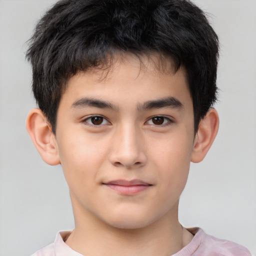 Neutral asian child male with short  brown hair and brown eyes