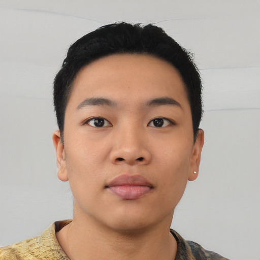 Neutral asian young-adult male with short  black hair and brown eyes