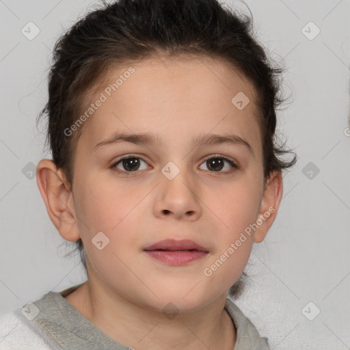 Neutral white child female with short  brown hair and brown eyes