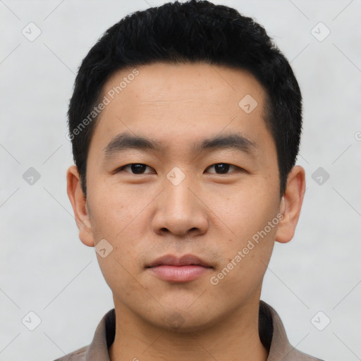 Neutral asian young-adult male with short  black hair and brown eyes