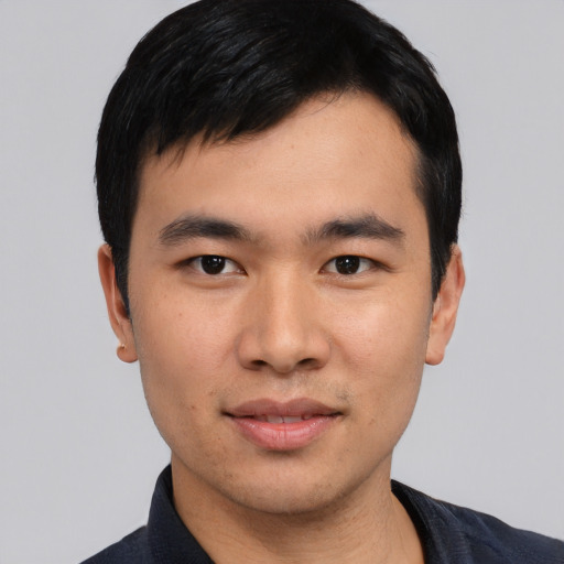 Neutral asian young-adult male with short  black hair and brown eyes