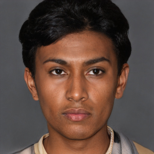 Neutral latino young-adult female with short  black hair and brown eyes