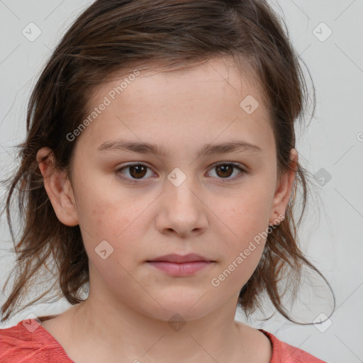 Neutral white child female with medium  brown hair and brown eyes