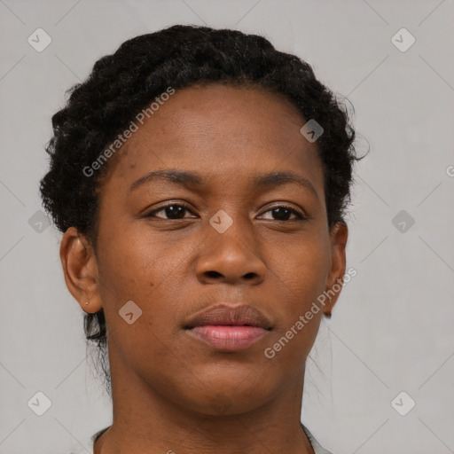 Neutral black young-adult female with short  brown hair and brown eyes