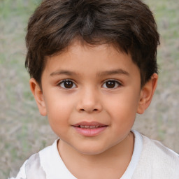 Joyful white child female with short  brown hair and brown eyes