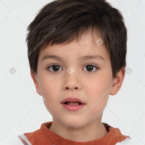 Neutral white child male with short  brown hair and brown eyes