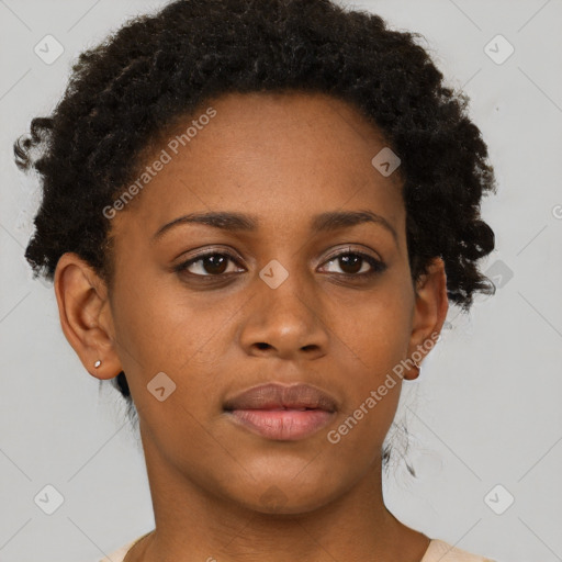 Neutral black young-adult female with short  brown hair and brown eyes