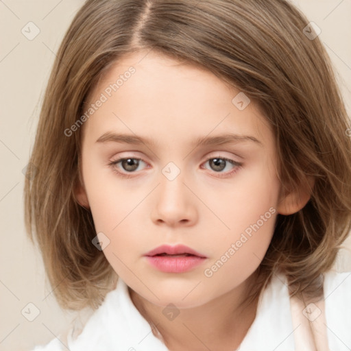 Neutral white child female with medium  brown hair and brown eyes