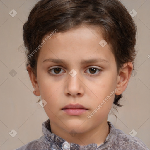 Neutral white child female with short  brown hair and brown eyes