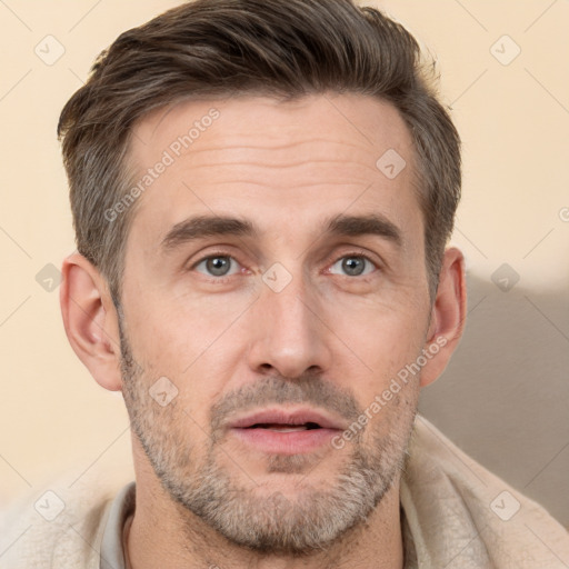 Neutral white adult male with short  brown hair and brown eyes