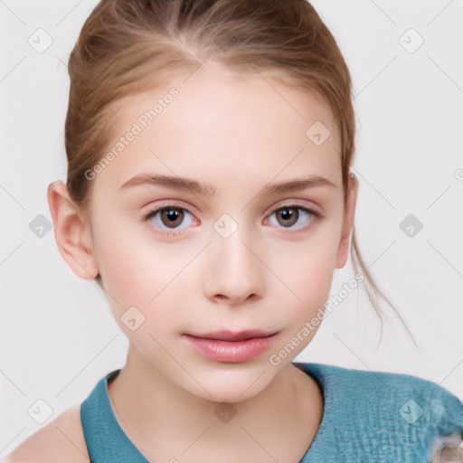 Neutral white child female with short  brown hair and grey eyes