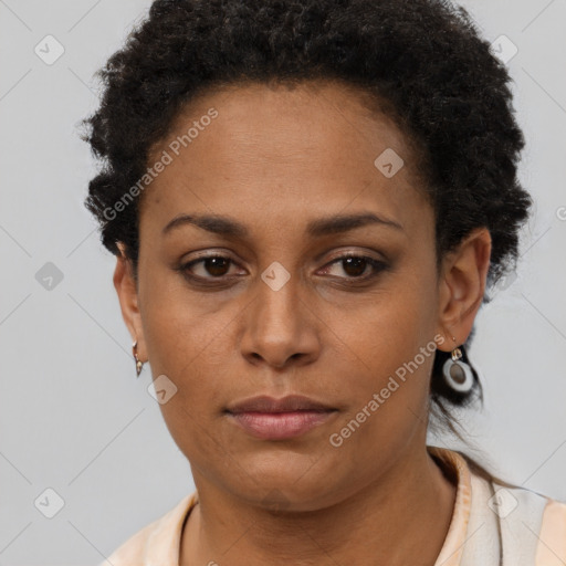 Neutral black young-adult female with short  brown hair and brown eyes