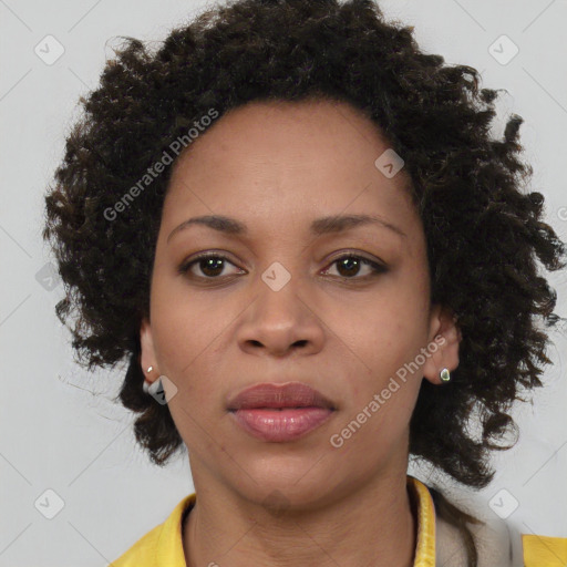 Neutral black young-adult female with short  brown hair and brown eyes