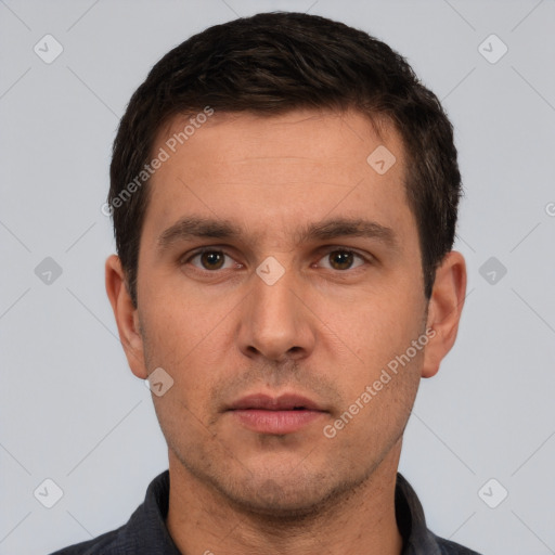 Neutral white adult male with short  brown hair and brown eyes