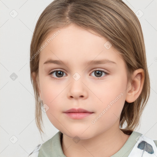 Neutral white child female with medium  brown hair and brown eyes