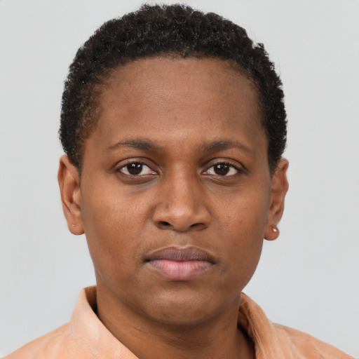 Neutral black young-adult female with short  brown hair and brown eyes