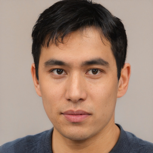 Neutral asian young-adult male with short  black hair and brown eyes