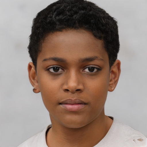 Neutral black child female with short  brown hair and brown eyes