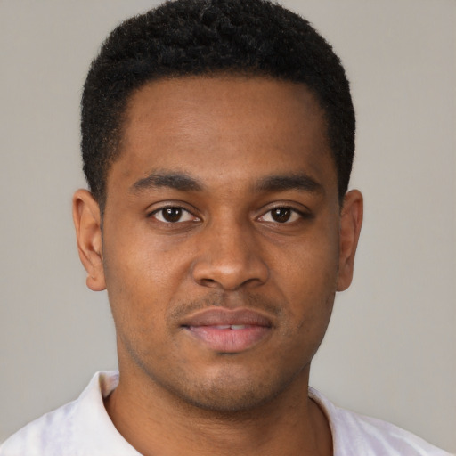 Neutral black young-adult male with short  brown hair and brown eyes