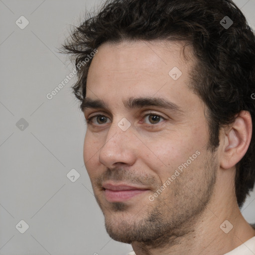 Neutral white adult male with short  brown hair and brown eyes