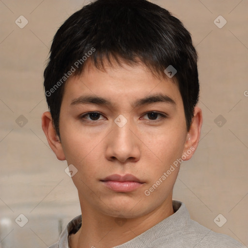 Neutral asian young-adult male with short  brown hair and brown eyes