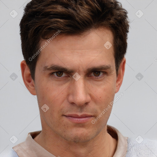 Neutral white adult male with short  brown hair and brown eyes