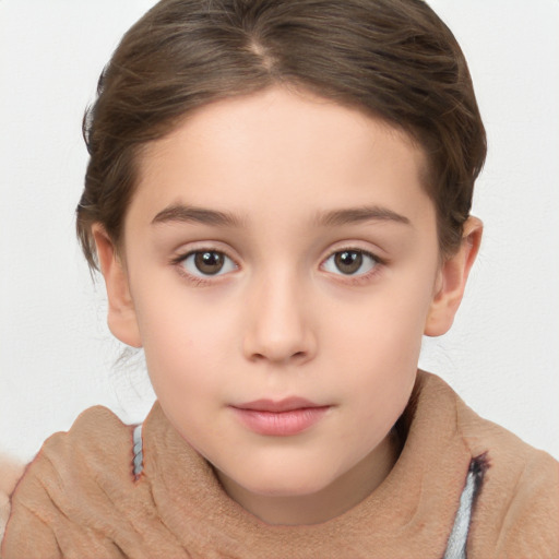 Neutral white child female with short  brown hair and brown eyes