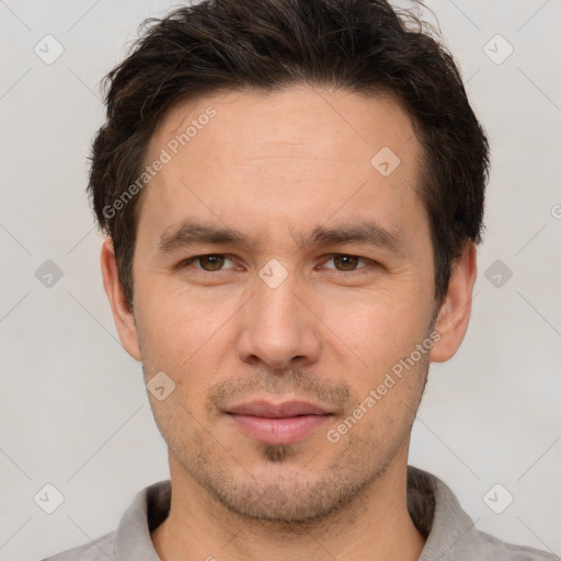 Neutral white adult male with short  brown hair and brown eyes