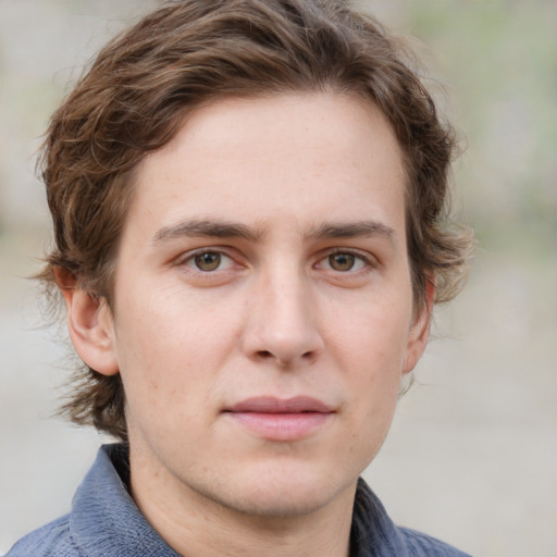 Neutral white young-adult male with medium  brown hair and grey eyes