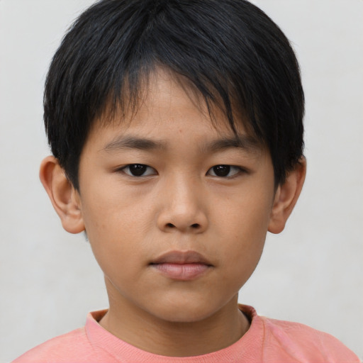 Neutral asian child male with short  brown hair and brown eyes
