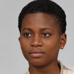 Neutral black young-adult female with short  brown hair and brown eyes