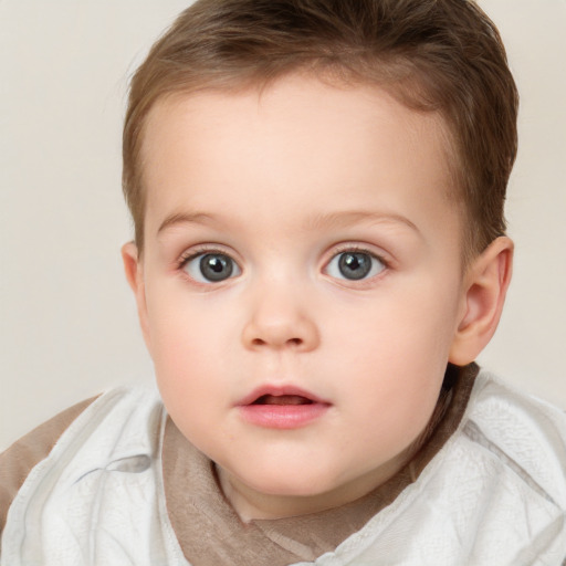 Neutral white child female with short  brown hair and blue eyes