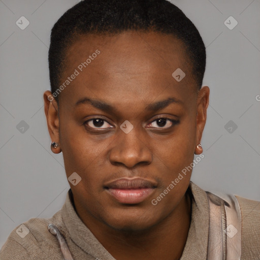 Neutral black young-adult female with short  brown hair and brown eyes