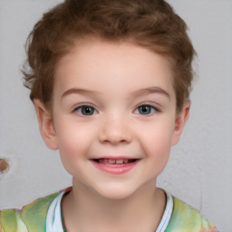 Joyful white child female with short  brown hair and brown eyes