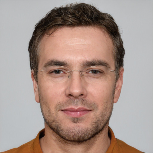 Neutral white adult male with short  brown hair and brown eyes