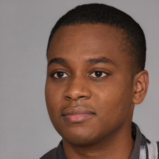 Neutral black young-adult male with short  brown hair and brown eyes