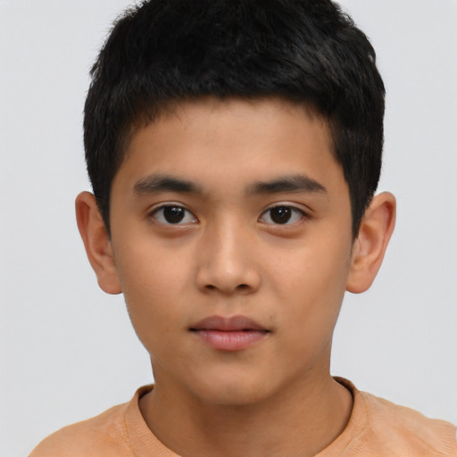 Neutral asian child male with short  black hair and brown eyes