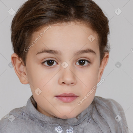 Neutral white child female with short  brown hair and brown eyes