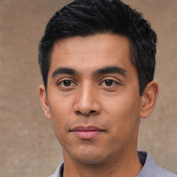 Neutral asian young-adult male with short  black hair and brown eyes