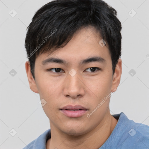 Neutral asian young-adult male with short  black hair and brown eyes