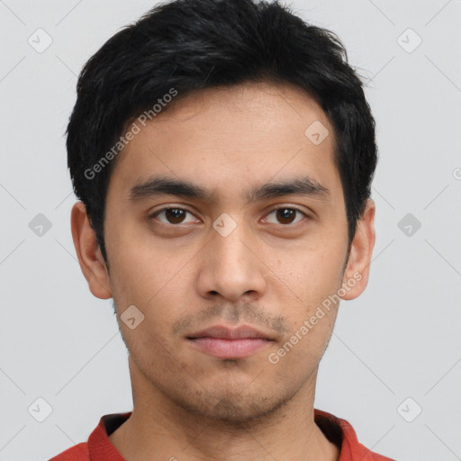 Neutral asian young-adult male with short  brown hair and brown eyes