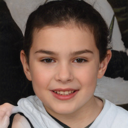 Joyful white child female with short  brown hair and brown eyes