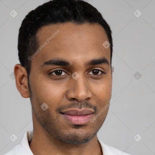 Neutral black young-adult male with short  brown hair and brown eyes