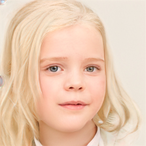 Neutral white child female with medium  blond hair and blue eyes