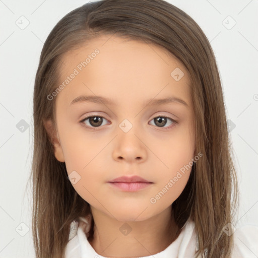 Neutral white child female with medium  brown hair and brown eyes