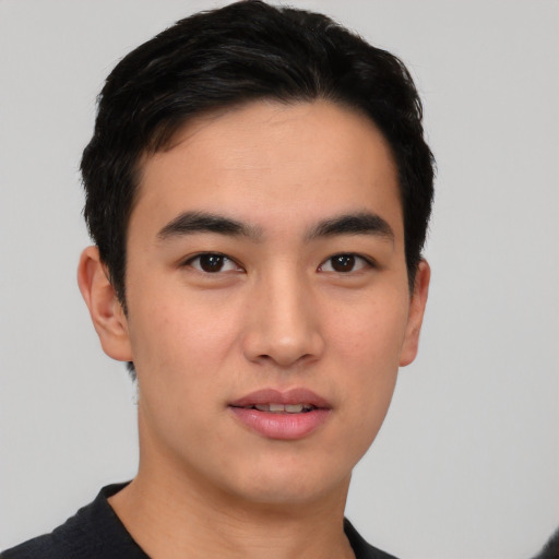 Neutral asian young-adult male with short  black hair and brown eyes