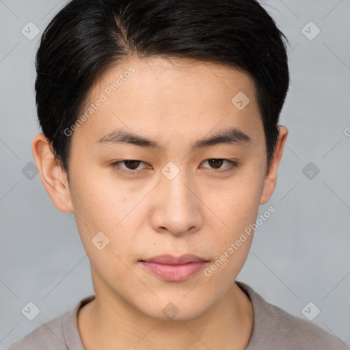Neutral asian young-adult male with short  brown hair and brown eyes