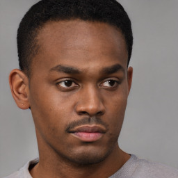 Neutral black young-adult male with short  brown hair and brown eyes